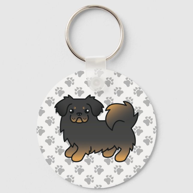 Chaveiro Cachorro de desenho animado Tibetan Spaniel preto  (Frente)