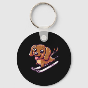 Chaveiro Cachorro de esqui fofo filhote dachshund neve alpi