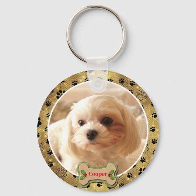 Chaveiro Cachorro de Foto Personalizada - Design de Pegada  (Frente)