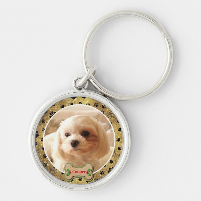 Chaveiro Cachorro de Foto Personalizada - Design de Pegada  (Frente)