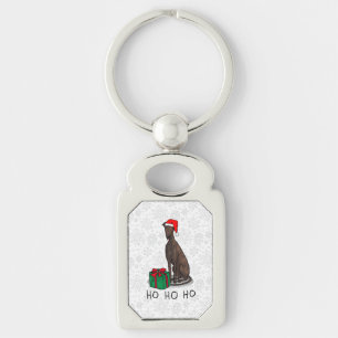Chaveiro Cachorro de Greyhound Santa Hat (brindle) de Natal