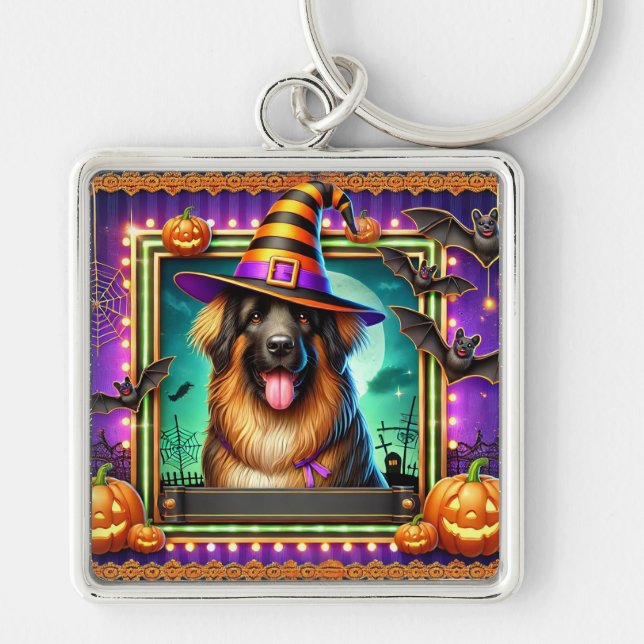 Chaveiro Cachorro de Halloween com Chapéu de Bruxa (Frente)