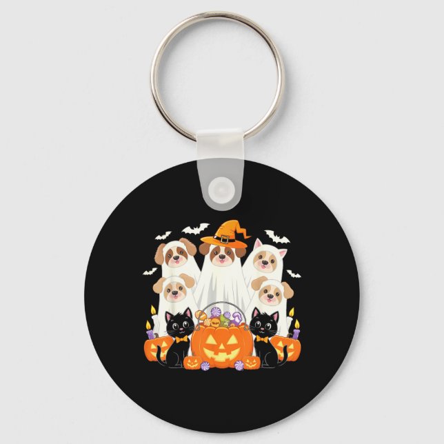 Chaveiro Cachorro de Halloween Vestido de Fantasma Cachorro (Frente)