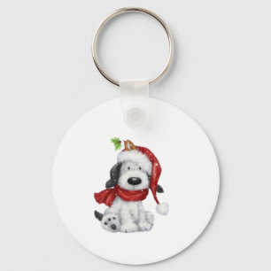 Chaveiro Cachorro de Natal bonito com Papai Noel e Scarf