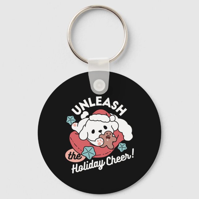 Chaveiro Cachorro de Natal em Santa Hat - Feriado Cheque pa (Frente)