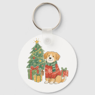 Chaveiro Cachorro de Natal em Suéter com Árvore de Natal