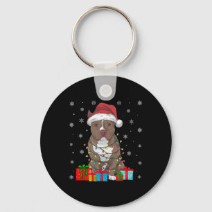 Chaveiro Cachorro de Pitbull Ugly Xmas Luz Santa Hat Cachor