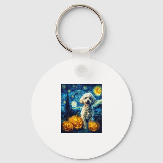 Chaveiro Cachorro de Poodle Cute Jack O Lanterna Pumpkin F (Frente)