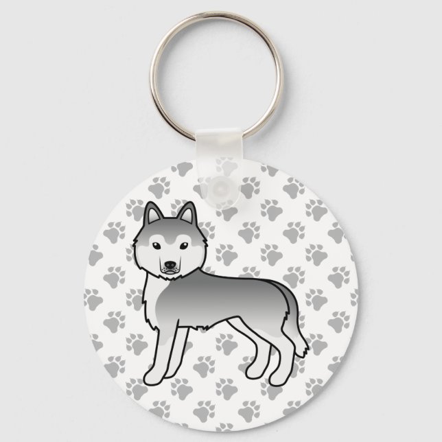Chaveiro Cachorro Desenho Animado Husky Siberiano Prata & P (Frente)