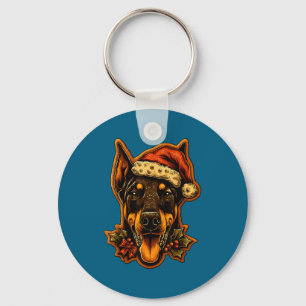 Chaveiro Cachorro Doberman De Natal Com Chapéu De Papai Noe