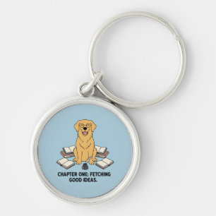 Chaveiro Cachorro Dourado Bibliófilo Acessório Azul Prata