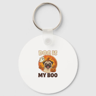 Chaveiro Cachorro É Boo Pug Halloween Fantasma Abóbora