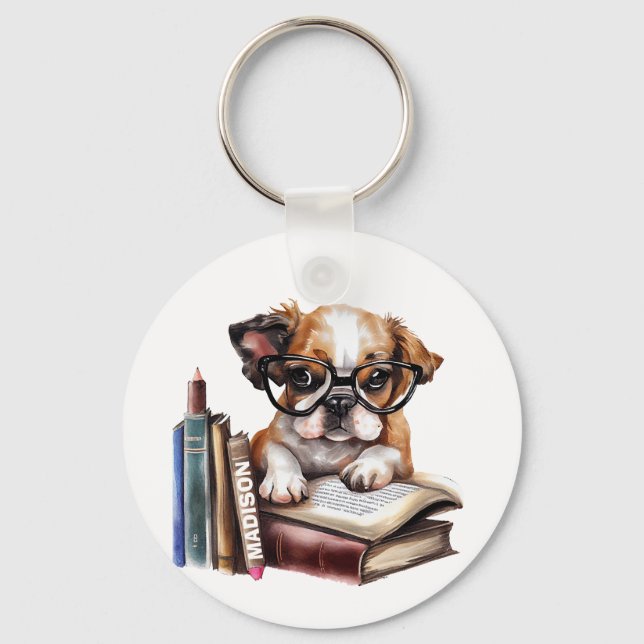 Chaveiro Cachorro E Livros (Frente)
