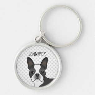 Chaveiro Cachorro e Nome do Cartoon Black and White Boston