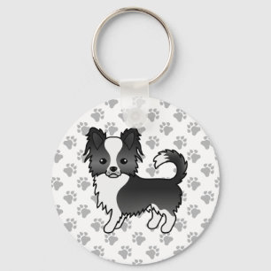 Chaveiro Cachorro e patas, Casaco, preto e branco, longo