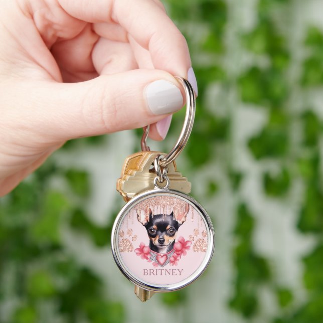 Chaveiro Cachorro Elegante Personalizado de Chihuahua com G (Mão)