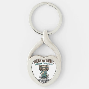 Chaveiro Cachorro Engraçado Café Aviso Design de Gravura Vi