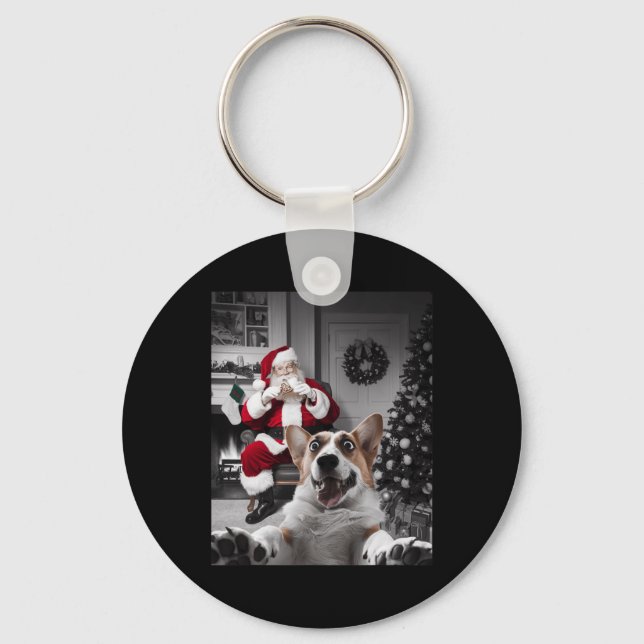 Chaveiro Cachorro Engraçado de Natal Selfie com Papai Noel (Frente)