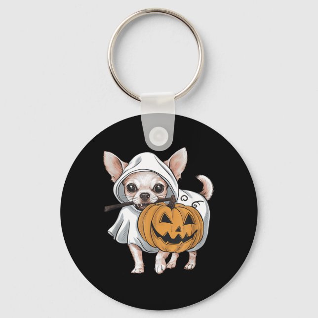 Chaveiro Cachorro Fantasma de Chihuahua no Halloween (Frente)