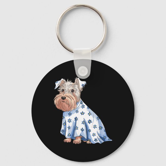 Chaveiro Cachorro Fantasma de Halloween Com Flores Engraçad (Frente)