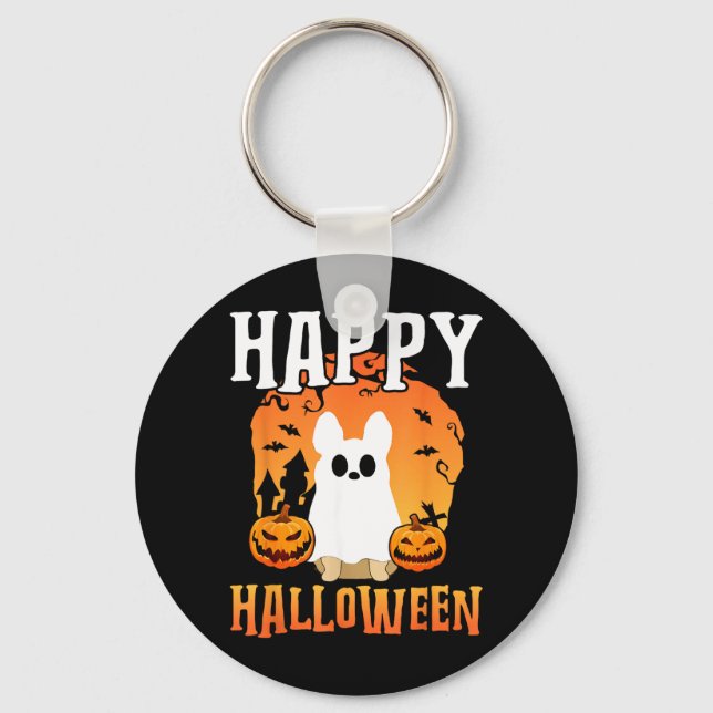 Chaveiro Cachorro Fantasma Feliz Halloween (Frente)