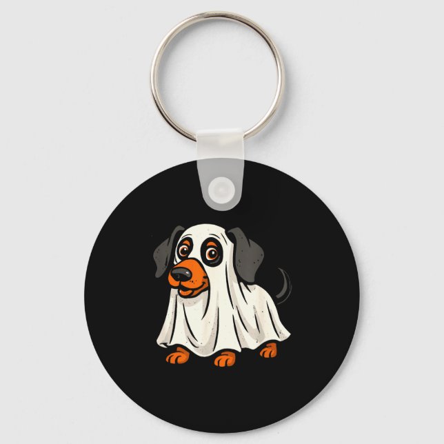 Chaveiro Cachorro fantasma fofo halloween dachshund  (Frente)