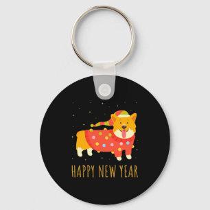 Chaveiro Cachorro Feliz Corgi Celebrando Ano Novo Natal Aco