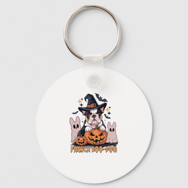 Chaveiro Cachorro francês Cute Frenchen Halloween Ghost Dog (Frente)