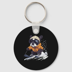 Chaveiro Cachorro francês legal esquiando inverno divertido
