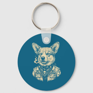 Chaveiro Cachorro Fumando Cigarro Corgi Vintage