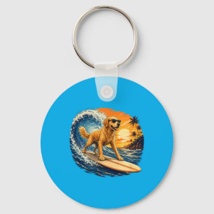Chaveiro Cachorro Golden Retriever Engraçado Surfando Pôr d