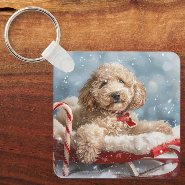 Chaveiro Cachorro Goldendoodle Natal Festivo (Frente)