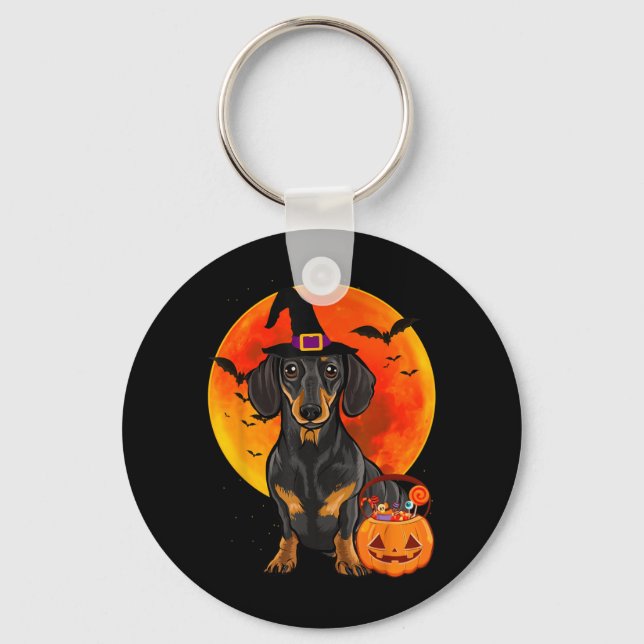 Chaveiro Cachorro Halloween Black Dachshund Abóbora de Hall (Frente)
