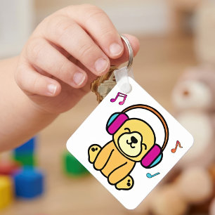 Chaveiro Cachorro Kawaii Sorridente com Fones de Ouvido Col