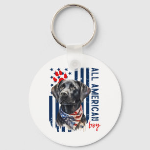 Chaveiro Cachorro Labrador Preto Patriótico Bandeira Dos EU