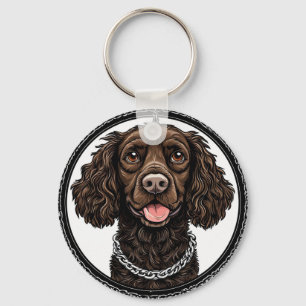 Chaveiro Cachorro Marrom Com uma Corrente e Círculo Decorat