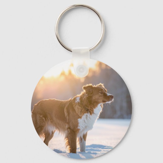 Chaveiro Cachorro na Cena de Inverno com Neve (Frente)