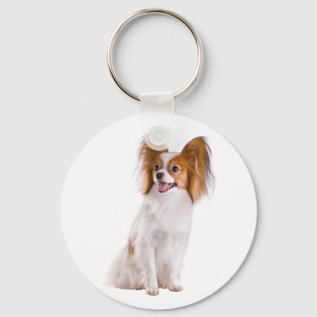 Chaveiro Cachorro Papillon Marrom e Branco (Frente)