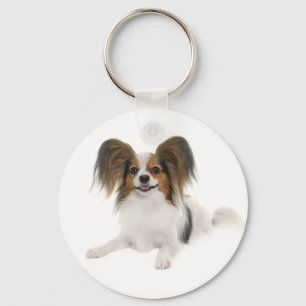 Chaveiro Cachorro Papillon Marrom e Branco