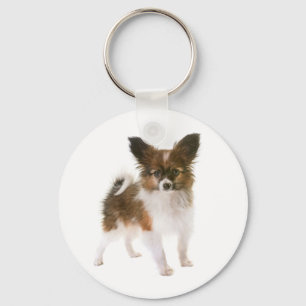 Chaveiro Cachorro Papillon Marrom e Branco