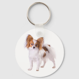 Chaveiro Cachorro Papillon Marrom e Branco