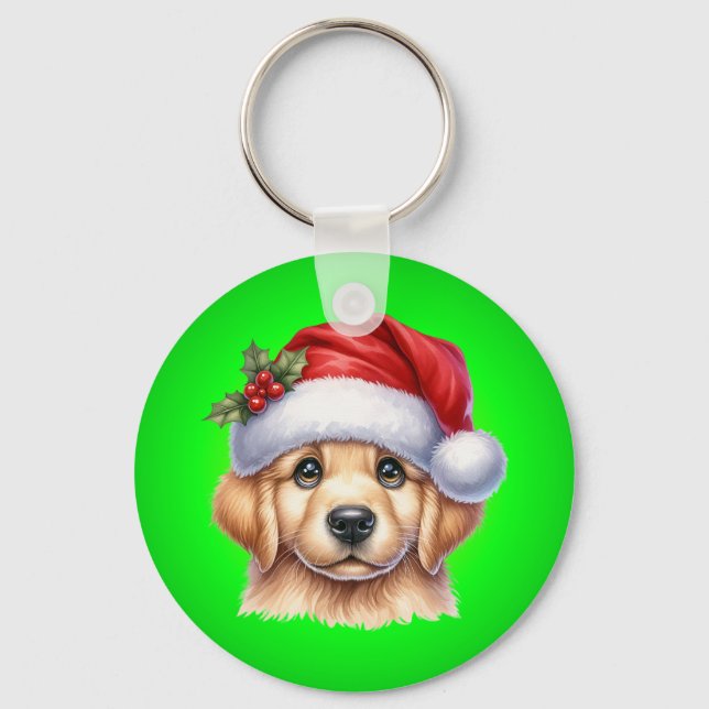 Chaveiro Cachorro para Retriever ouro com Estilo Papai Noel (Frente)