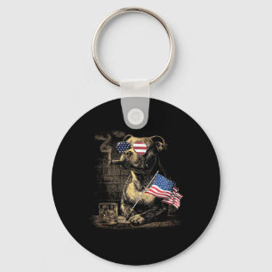 Chaveiro Cachorro Pitbull Pai Patriótico Bandeira Americana