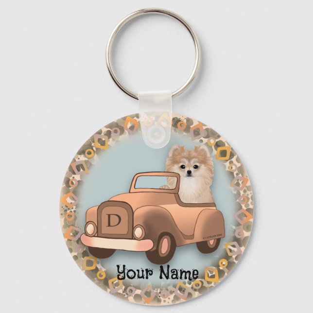 Chaveiro Cachorro Pomerânia Dirigindo Carro (Frente)