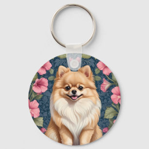 Chaveiro Cachorro Pomerano Cachorro Com Petunias Rosa