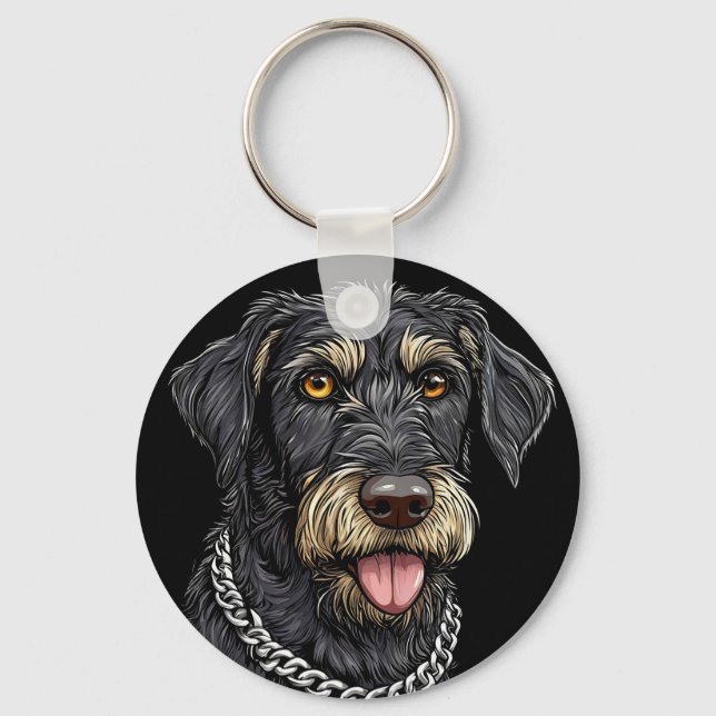 Chaveiro Cachorro Preto com Colar de Corrente (Frente)