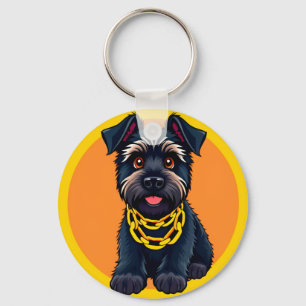Chaveiro Cachorro Preto de Desenho Animado Adorável Usando