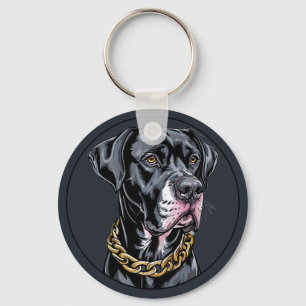 Chaveiro Cachorro Preto de Luxo com Corrente de Ouro