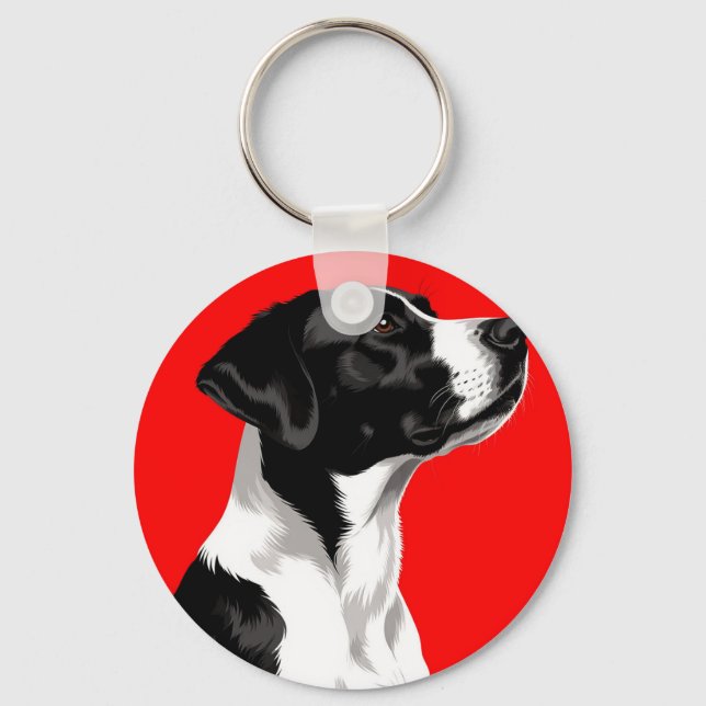 Chaveiro Cachorro Preto e Branco em Fundo Vermelho Ousado (Frente)