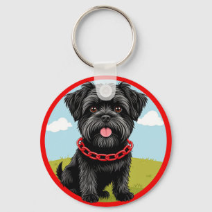 Chaveiro Cachorro Preto Fofo Com Coleira Vermelha em Estilo